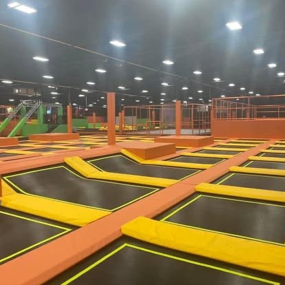 Wide view of the trampoline court
