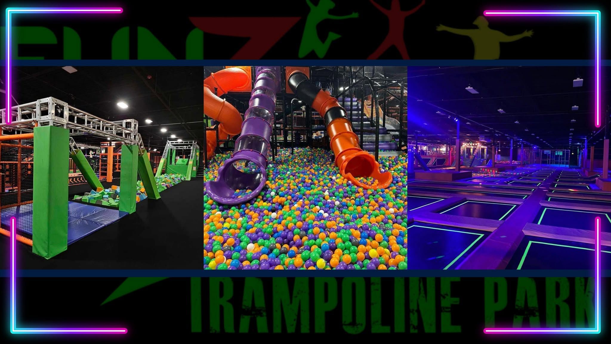 FunZ Westfield banner with the ninja course, ball pit slides, and glow court