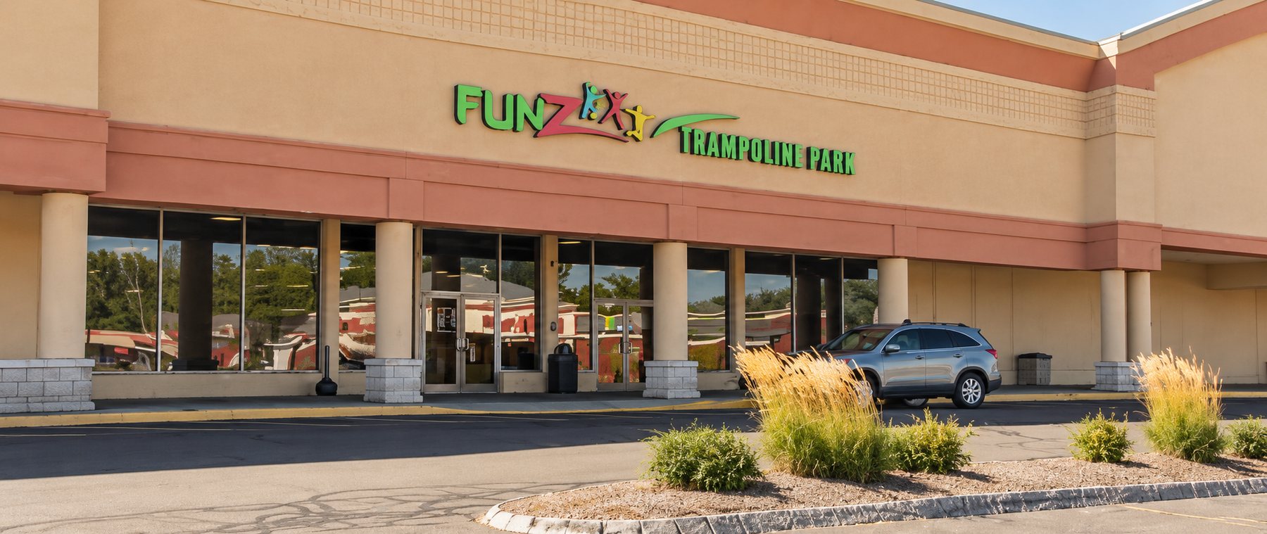 FunZ Trampoline Park entrance at 443 E. Main Street, Westfield, MA